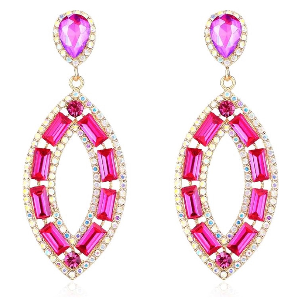 Fuchsia Crystal Hoop Earrings 28$
